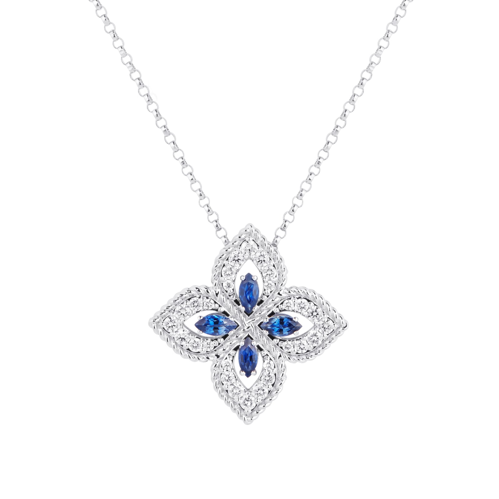 Roberto Coin Venetian Princess 18ct white gold diamond and sapphire pendant necklace